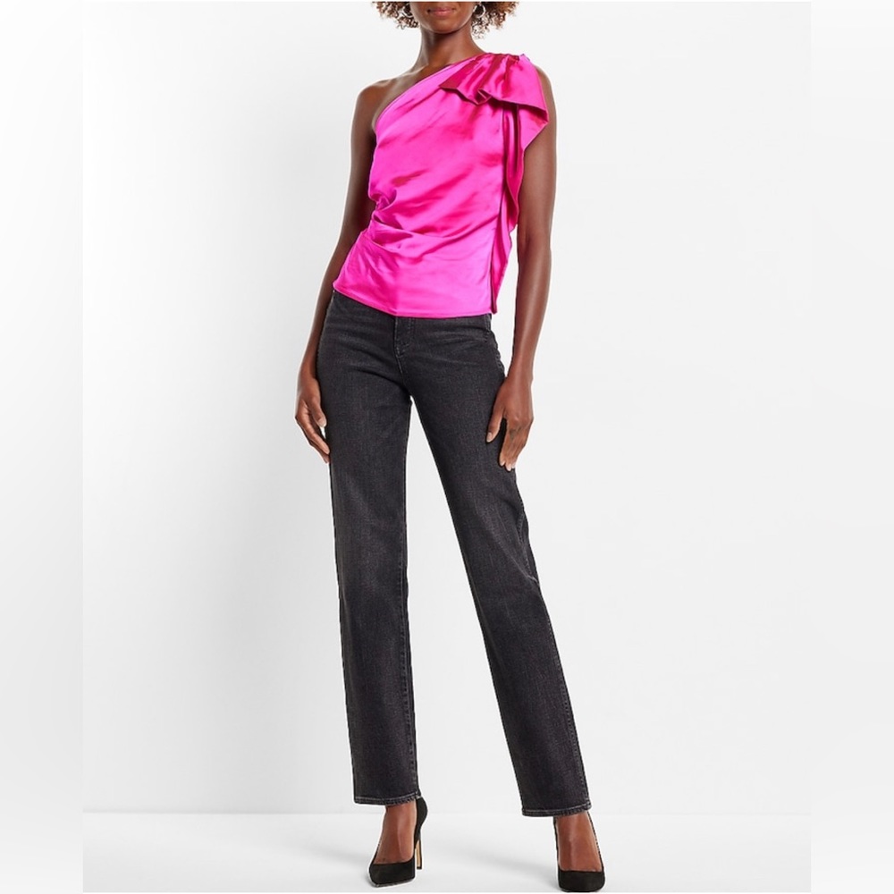 NWT Express Satin RuffleOne Shoulder Top - Picture 3 of 6